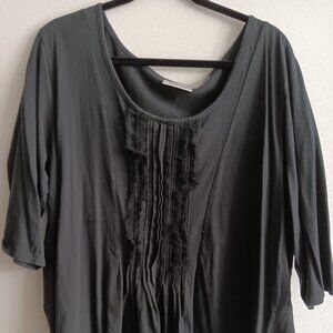 Vintage Plus Size Grey T-Shirt with Ruffled Front